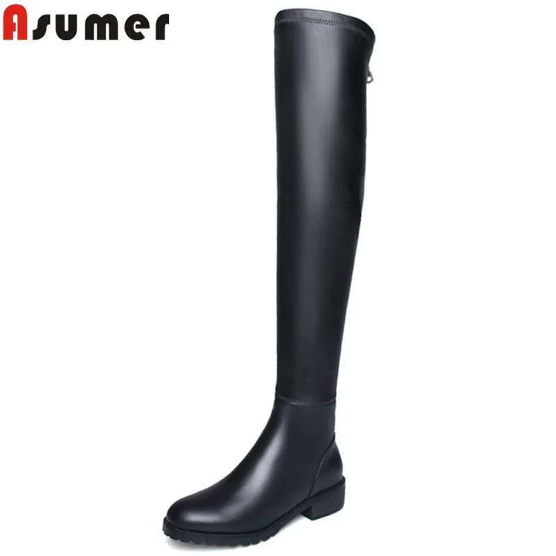 ASUMER black fashion hot sale new over the knee boots round toe zip pu+cow leather boots med heels ladies prom long boots ASUMER black fashion hot sale new over the knee boots round toe zip pu+cow leather boots med heels ladies prom long boots