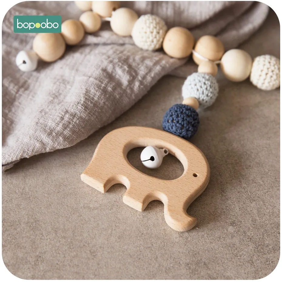 Bopoobo 1PC Baby Rattle Crochet Beads Infant Toys Crib Mobile Bed Bell Toy Pram Cart Chain Wood Elephant Stroller Mobile Newborn