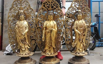 

40 Tibet Buddhism Temple Bronze Copper Three saints of the West Kwan-yin Buddha