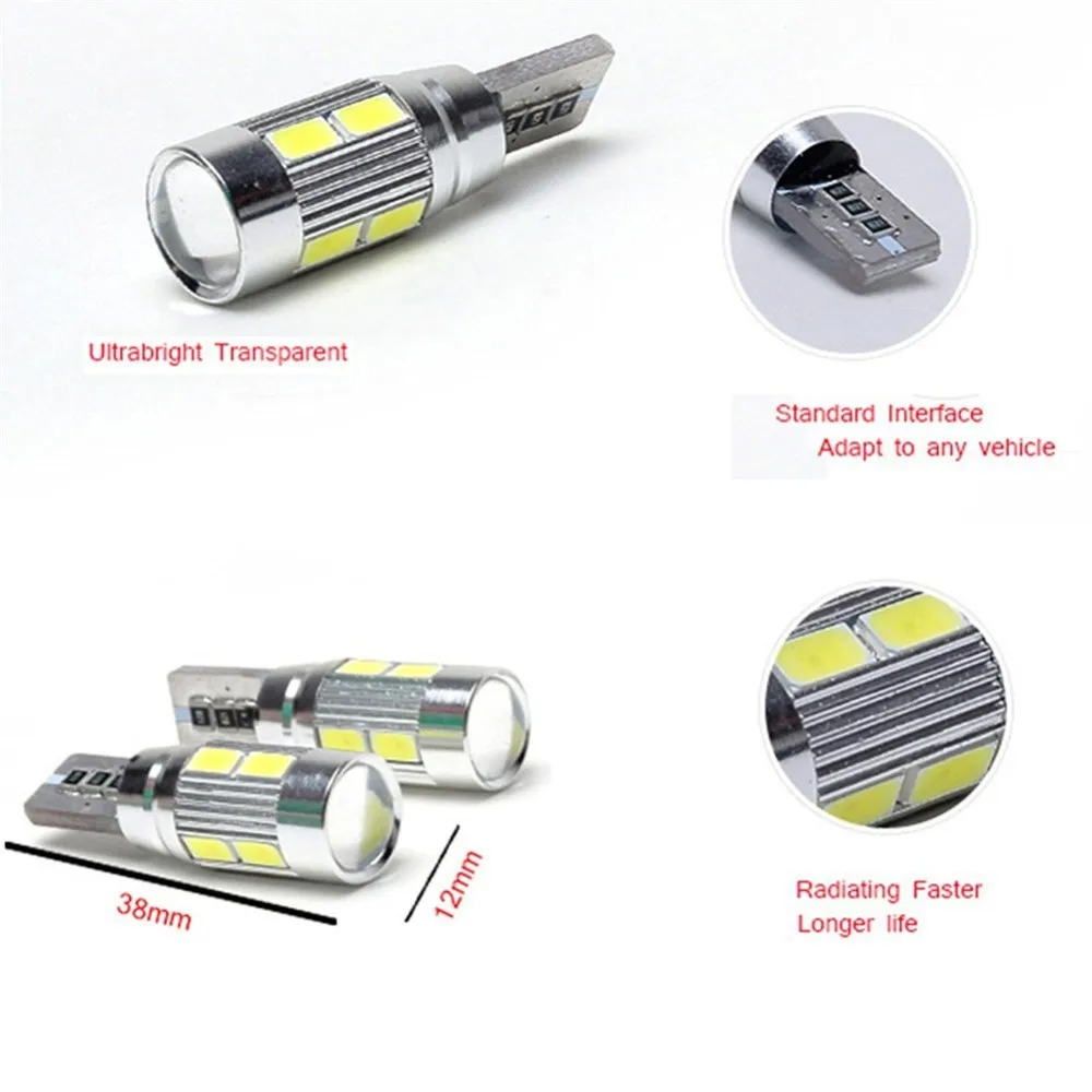 10 шт. T10 10SMD 5630 5730 белый светодиод для W5W 194 168 2825 автомобильный боковой клиновый