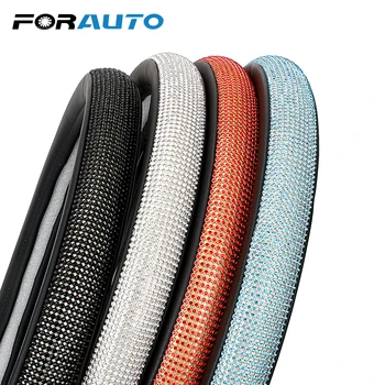 

FORAUTO 38cm Car Steering Wheel Cover Leather and Crystal Steering-Wheel Covers Interior Accessories Universal Car Styling