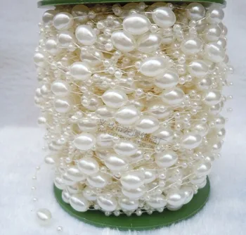 

60m/roll DIY Christmas Wedding party Decoration plastic Cotton Faux Pearls Oval Beads Chain Wedding Spool Curtain Ornament
