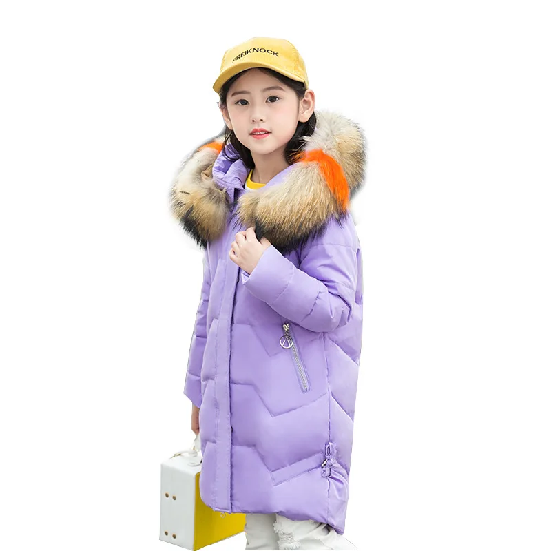 

Children's Winter Long White Duck Down Jackets With Big Fur Hooded Girls Thick Warm Loose Casual Coats Winterjas Meisjes Outwear