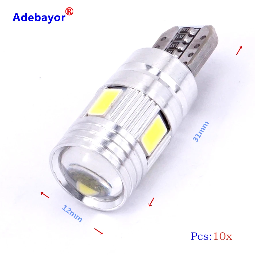 10 X T10 canbus led 6 SMD 5630 Chip 501 W5W 194 безотказный светодиодный льный индикатор объектива