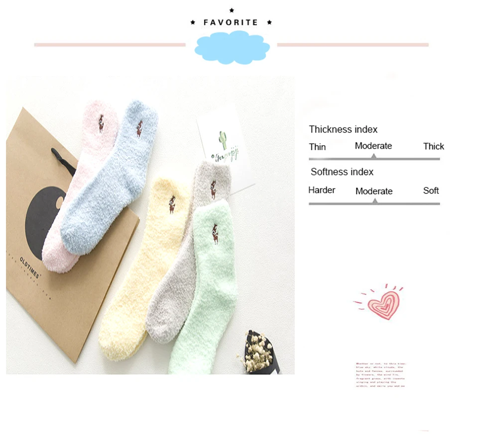 Autumn And Winter Wholesale Casual Cartoon Animal Elk Embroidery Plus Velvet Thick Coral Floor In The Tube Socks Home Ladies (5)