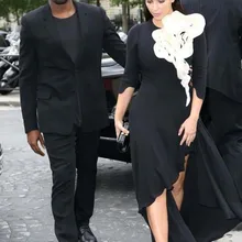 Дизайна Kim Kardashian сонцезащитные очки вечерние платья с длинными рукавами больших размеров, держащих букет невесты, с рюшами черная юбка с боковыми Высокая Низкая для красной дорожки, популярное платья