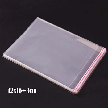 

200 Pcs 12*16cm+3cm Transparent Self Adhesive Seal Poly Plastic Bags Crystal Clear Cellophane Cello Gift Bag