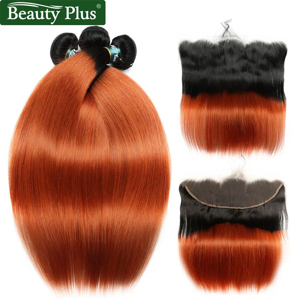 BP перуанские волосы оранжевые пучки с закрытием 13x4 пучки с фронтальной прямой пучки волос от светлого до темного цвета с закрытием не Реми