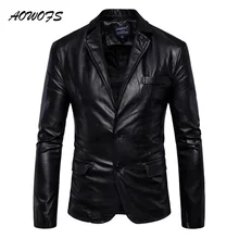 AOWOFS мужские кожаные блейзеры приталенный Блейзер Masculino Весна Осень коричневый черный кожаный блейзер мужские куртки пальто размера плюс 5XL