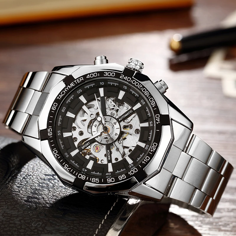 Men Watches Winner Luxury Mechanical Automatic Stainless Steel Bracelet Sports Male Clock Chinese Wristwatch