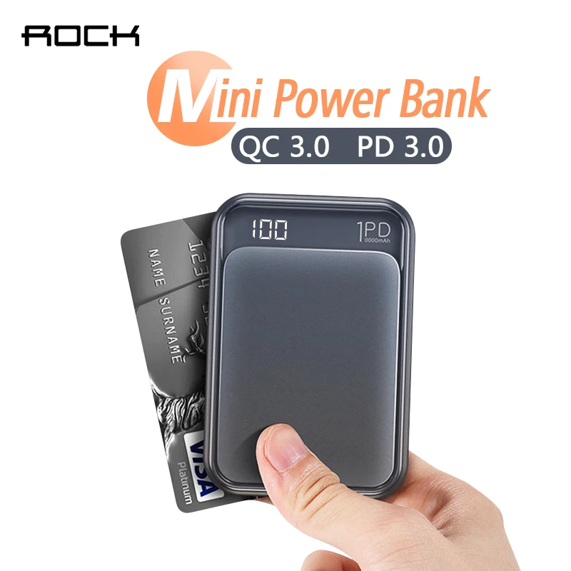 ROCK мини портативное зарядное устройство 10000 мАч LED PD Быстрая зарядка QC3.0
