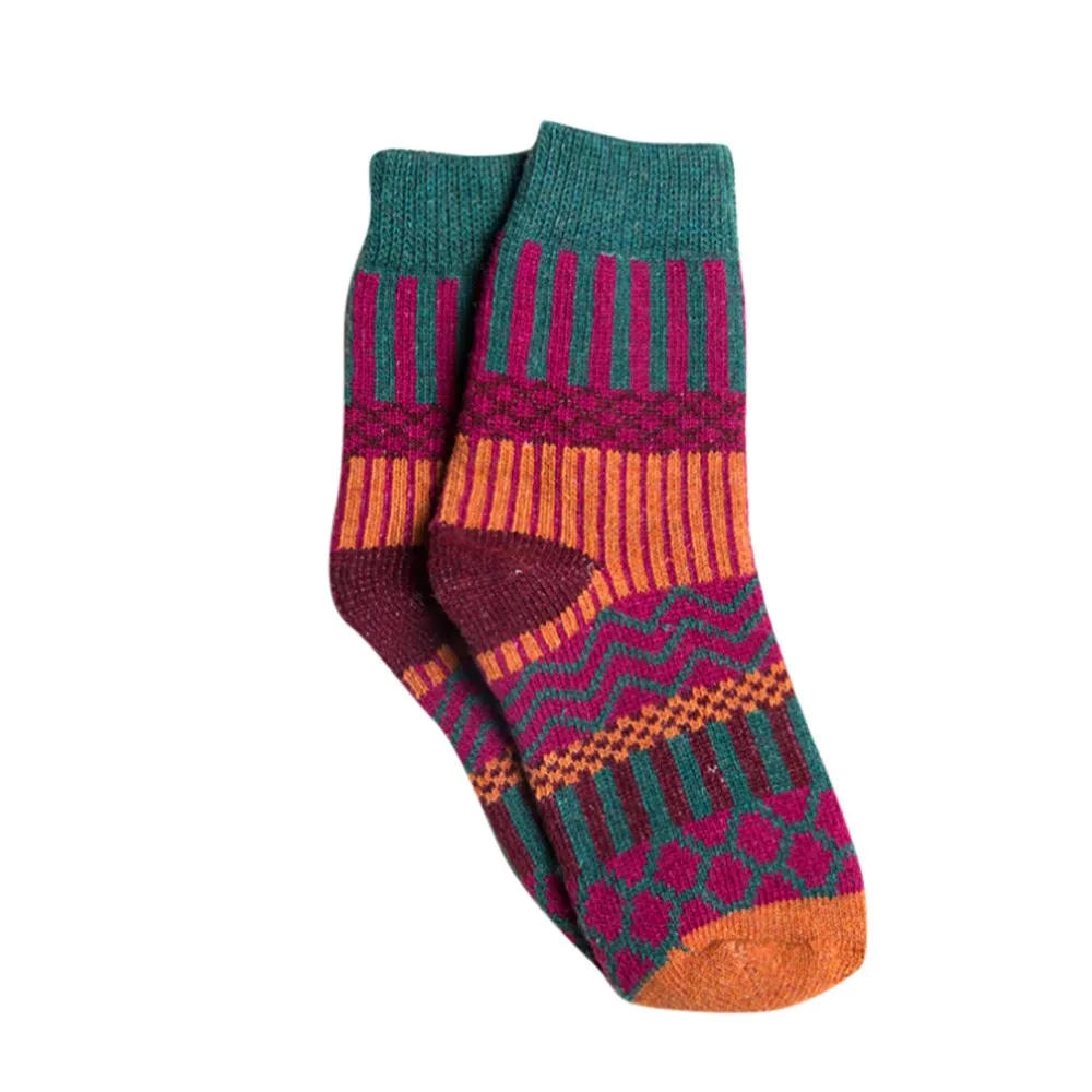 Женские винтажные зимние носки с геометрическим узором в горошек Мягкие теплые толстые шерстяные удобные хлопковые носки изысканные носки# VD1079 - Цвет: Q