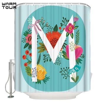 

WARMTOUR Shower Curtain M-Shaped Hand-Painted Flowers Waterproof Shower Curtain Bathroom Decor