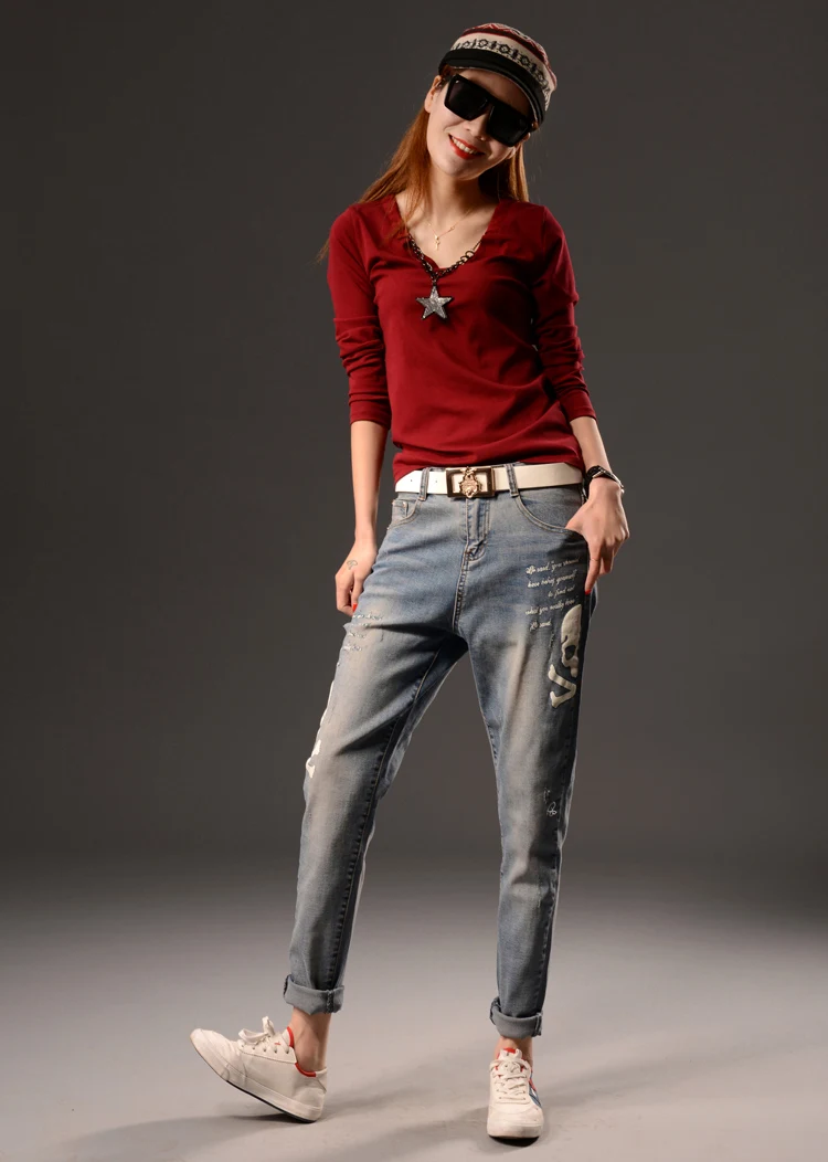 2016 The new printing jeans woman vaqueros mujer harem pants