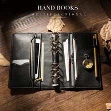 2018 Yiwi Retro Business Genuine Leather Black 6 Loose leaf Organizer A6 Planner Diary