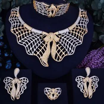 

GODKI Super Shinning Bowknot Women Engagement Cubic Zirconium Nigeria Necklace Earring Bangle Ring Jewelry Set