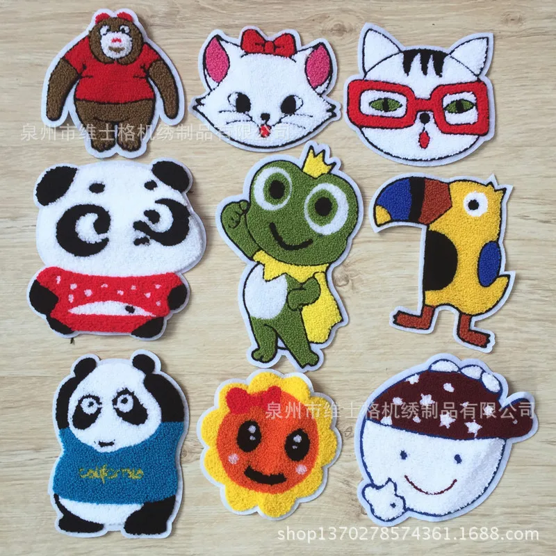 

30pcs/lot Large Fashion Sewn Embroidered Towel Patches Clothing Decoration Animal Panda Sunflower Bear Cat Snowman Accessories
