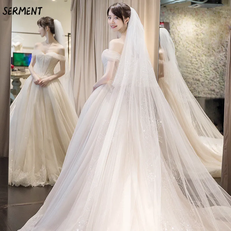 

Wedding Lace Halter Princess Bride Word Shoulder Luxury Imported Lace Trailing Wedding Dress 2019 New