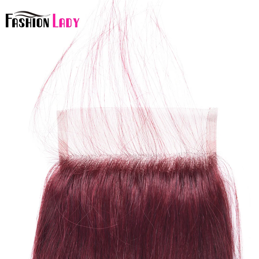 Модные женские предварительно цветные перуанские волосы 4*4 дюймов винно-красный Закрытие# 99j прямые человеческие волосы Кружева Закрытие не Реми
