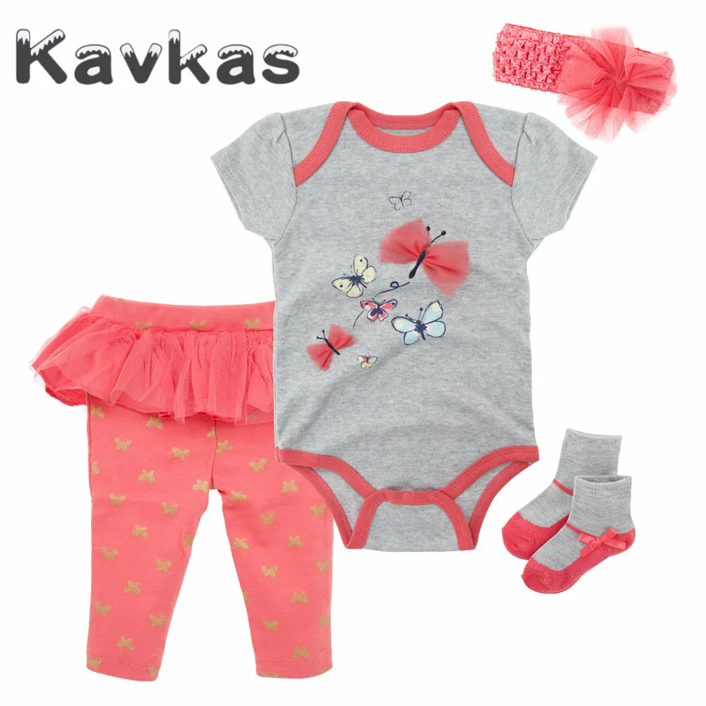 Kavkas/комплект одежды для маленьких девочек, летняя хлопковая одежда с короткими рукавами для новорожденных, боди+ шапка+ носок+ штаны, боди для новорожденных мальчиков и девочек - Цвет: TZ6097