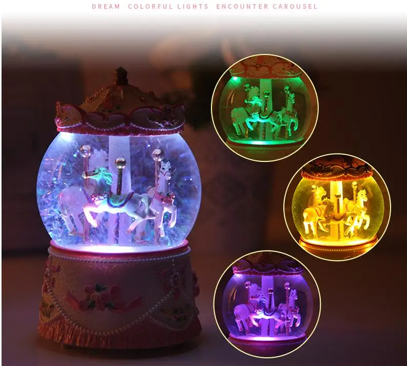 Светодиодный светильник карусель музыкальная шкатулка креативный подарок для девочек Детский День Святого Валентина музыкальные коробки из смолы украшения для дома
