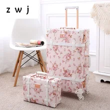 20 22 24 26 дюймов для женщин Ретро Спиннер Сумки на колёсиках тележка цветочный чемодан с сумочкой