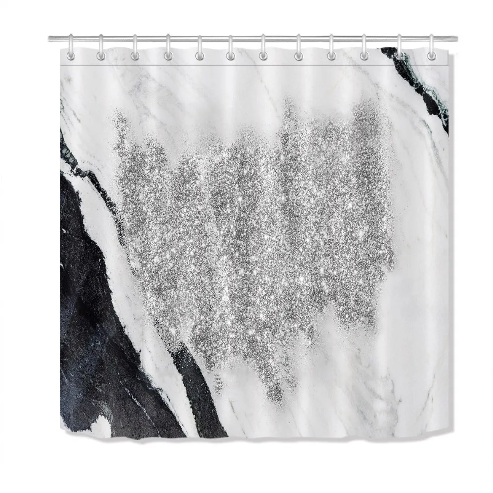 LB черно-белый мраморный узор Серебряные звезды занавески для душа s Водонепроницаемая занавеска для ванной полиэстер ткань для ванной домашний декор