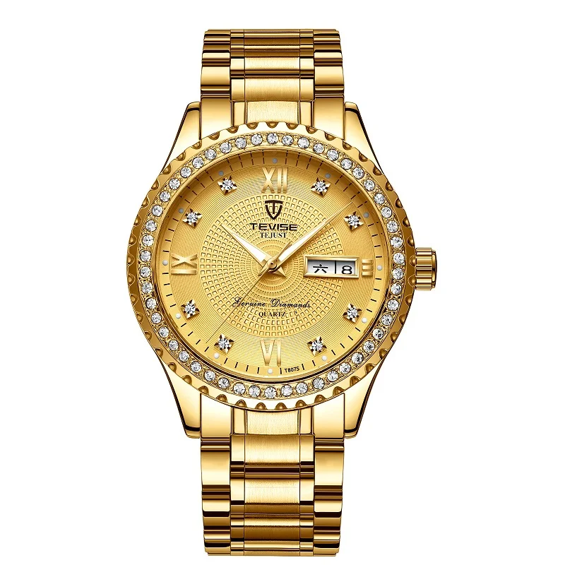 TEVISE T807S Quartz Watch Men Rhinestones Date Week Mens Watch Waterproof Luminous Business Casual horloges mannen drop shipping (9)