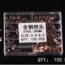 100 шт, нержавеющая сталь, розовое золото, короны для часов, размер 3,0-8,0, для ремонта часов