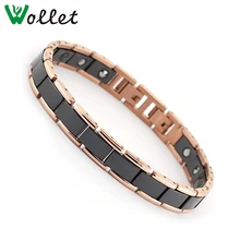 Ювелирные изделия Wollet, забота о здоровье, целебная энергия, черный керамический браслет из нержавеющей стали для женщин, розовое золото, цвет германий, гематит