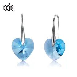 CDE 100% Серебро 925 пробы голубое сердце любовь украшенные кристаллами от серьги с кристаллами Сваровски ювелирные украшения серьги для женщин
