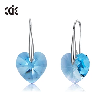 

CDE 925 Sterling Silver Earrings Embellished with crystals Heart Drop Earrings For Women Sterling Sliver Jewelry
