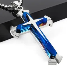 Hot black 3 layer split ends Cross Pendant titanium necklace Stainless Steel Cross Necklace