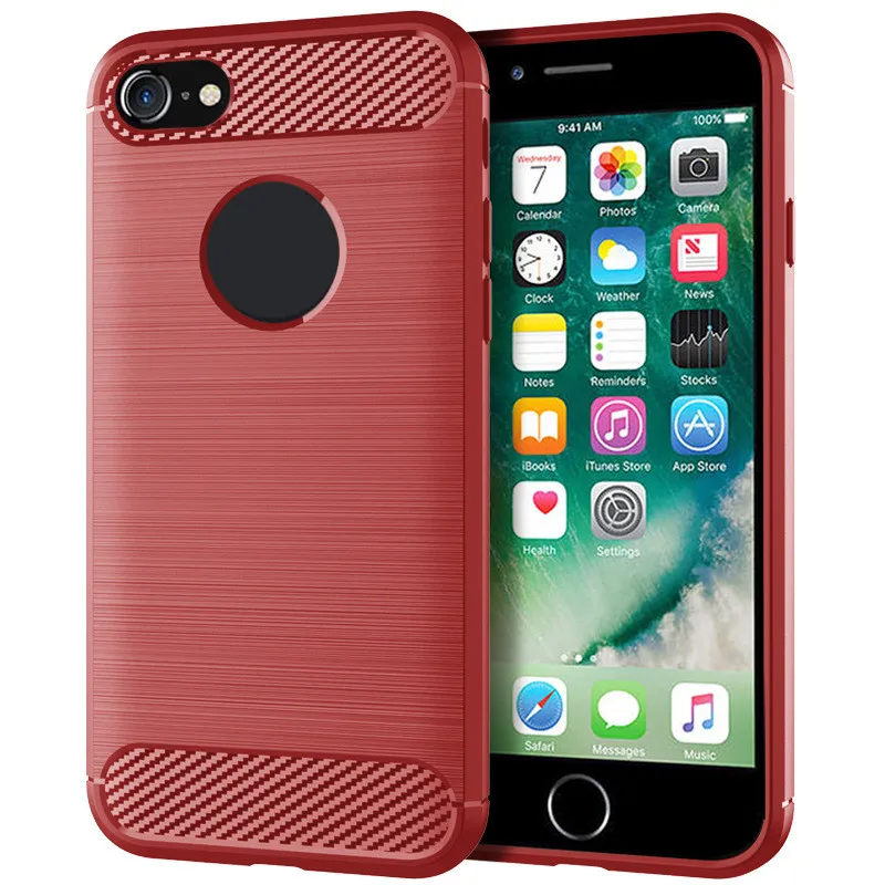 

for iphone 8 plus 7 plus Soft Carbon fiber mobile cell phone Solid Color Dirt-resistant Brushed Finish Shockproof case