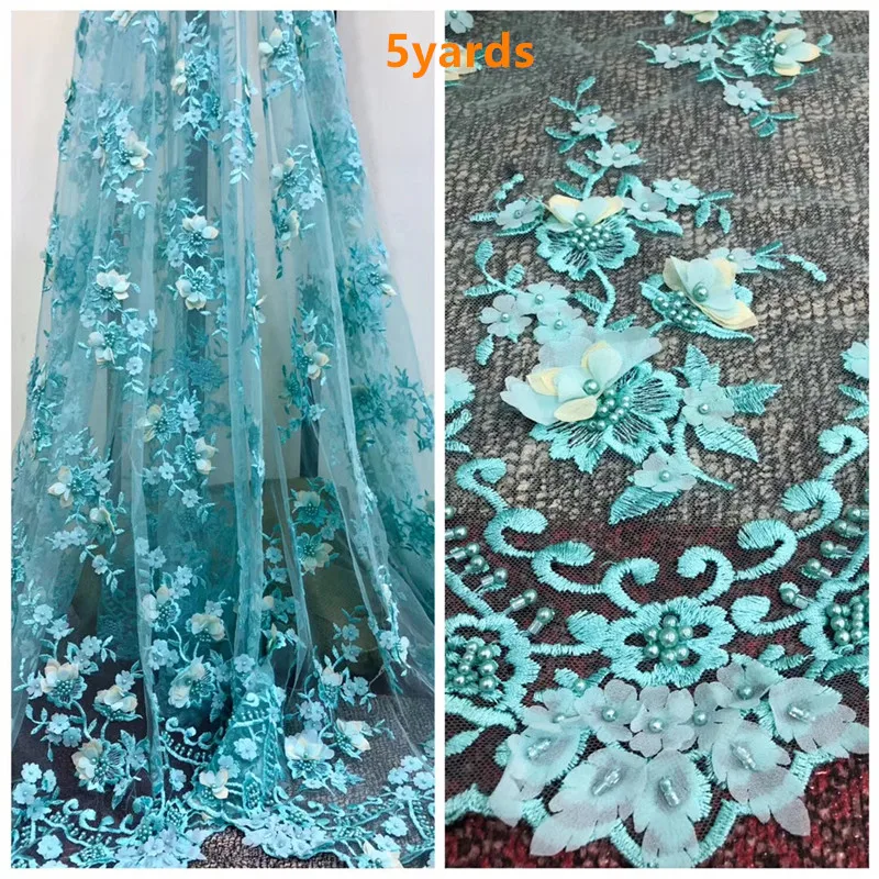 

2018 luxury flowers design african French tulle lace fabric with beads guipure nigerian lace fabrics XHA092