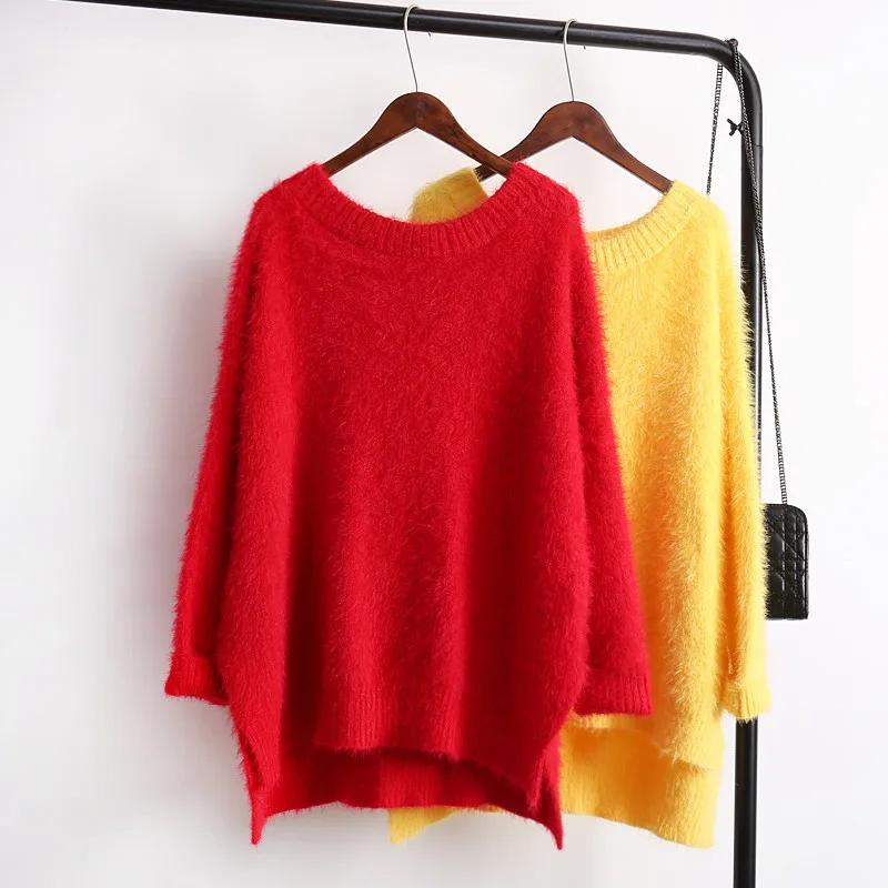 Сексуальный свитер с открытыми плечами, женский джемпер, Осень-зима, мохер, вязаный свитер, пуловер, свободные женские топы, вязаная одежда, женская одежда C3772