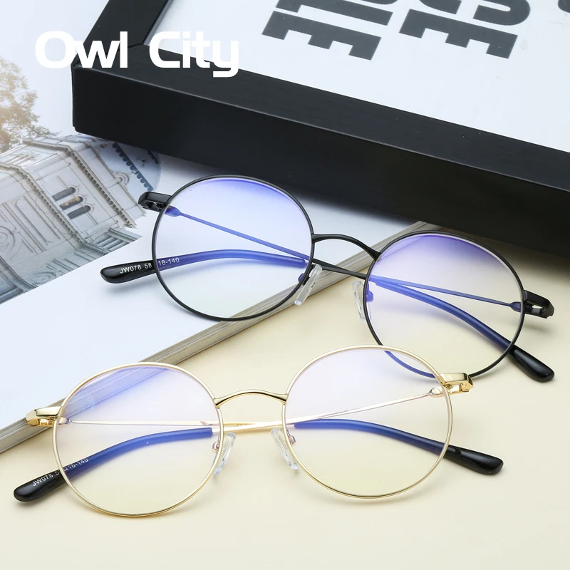 Круглые очки для женщин и мужчин, металлические маленькие оправы для очков, оптическая оправа для очков, синий светильник, блокирующие прозрачные линзы, по рецепту