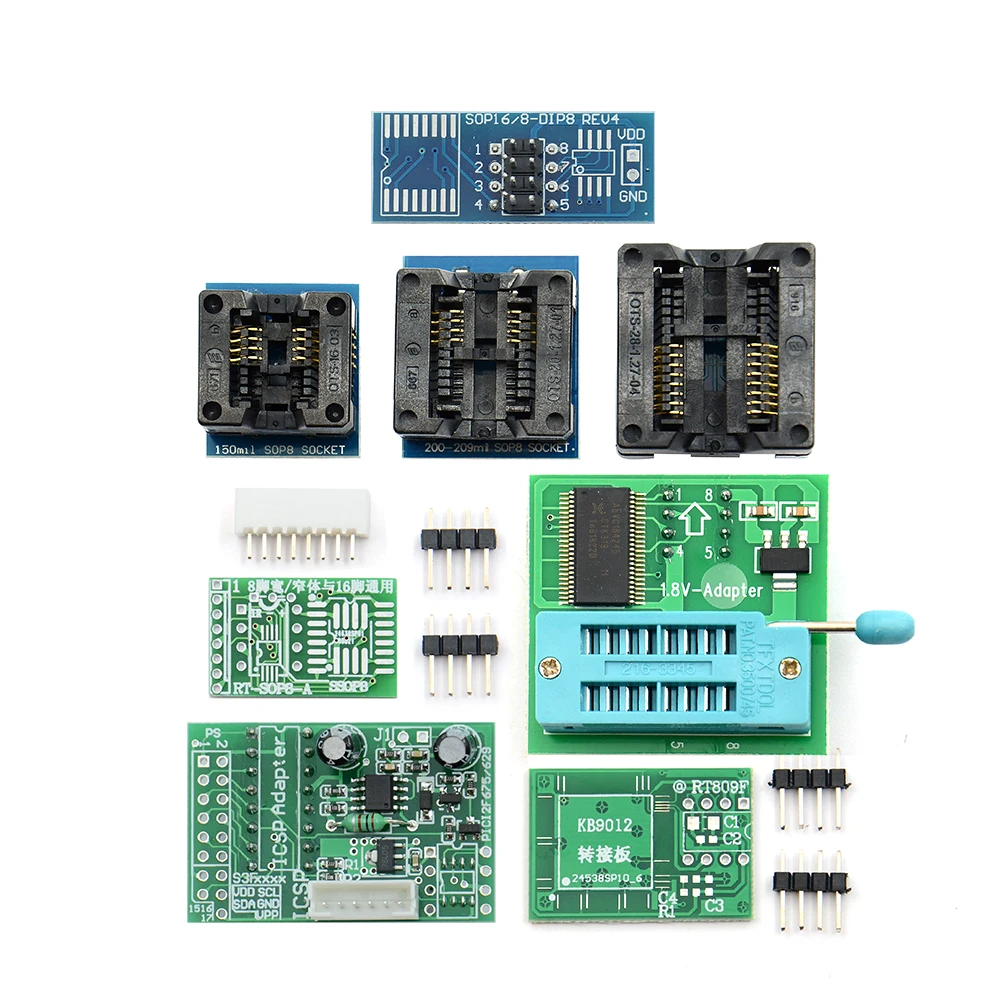 RT809F Serial ISP Programmer with 12 adapters, 1.8v adapter, SOP8 test clip and EDID cable