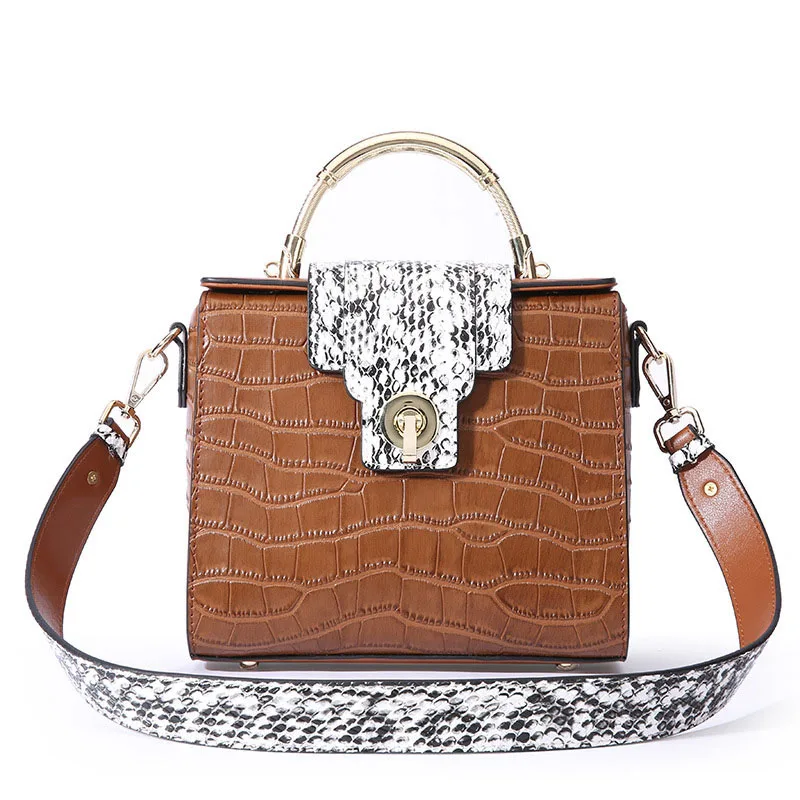 

women's handbags genuine leather Snake pattern splice brand shoulder bag high-quality handbags leather large cross-body Handbag