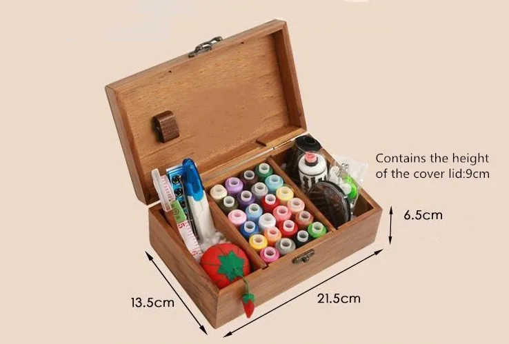 

Multiple Items DIY Wood Box Sewing Kit Needle Multifunct Threads Sewing Tools Accessory Sewing Set For Home & Travelling Gift