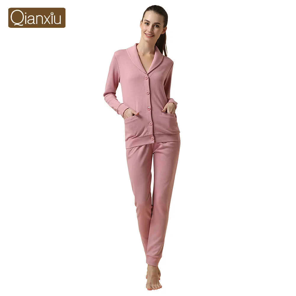 Qianxiu пижамы мужчин-модальных хлопок Pijama комплект для мужчин свободного покроя лоскутная одежды пары соответствующие комплект пижамы - Цвет: women Pink
