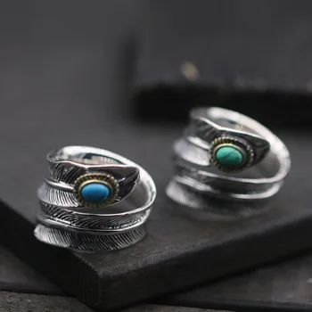 

925 Sterling Silver goro's Takahashi Blue Turquoise Light Tide Men And Women Wide Face Open Index Finger Ring Indian