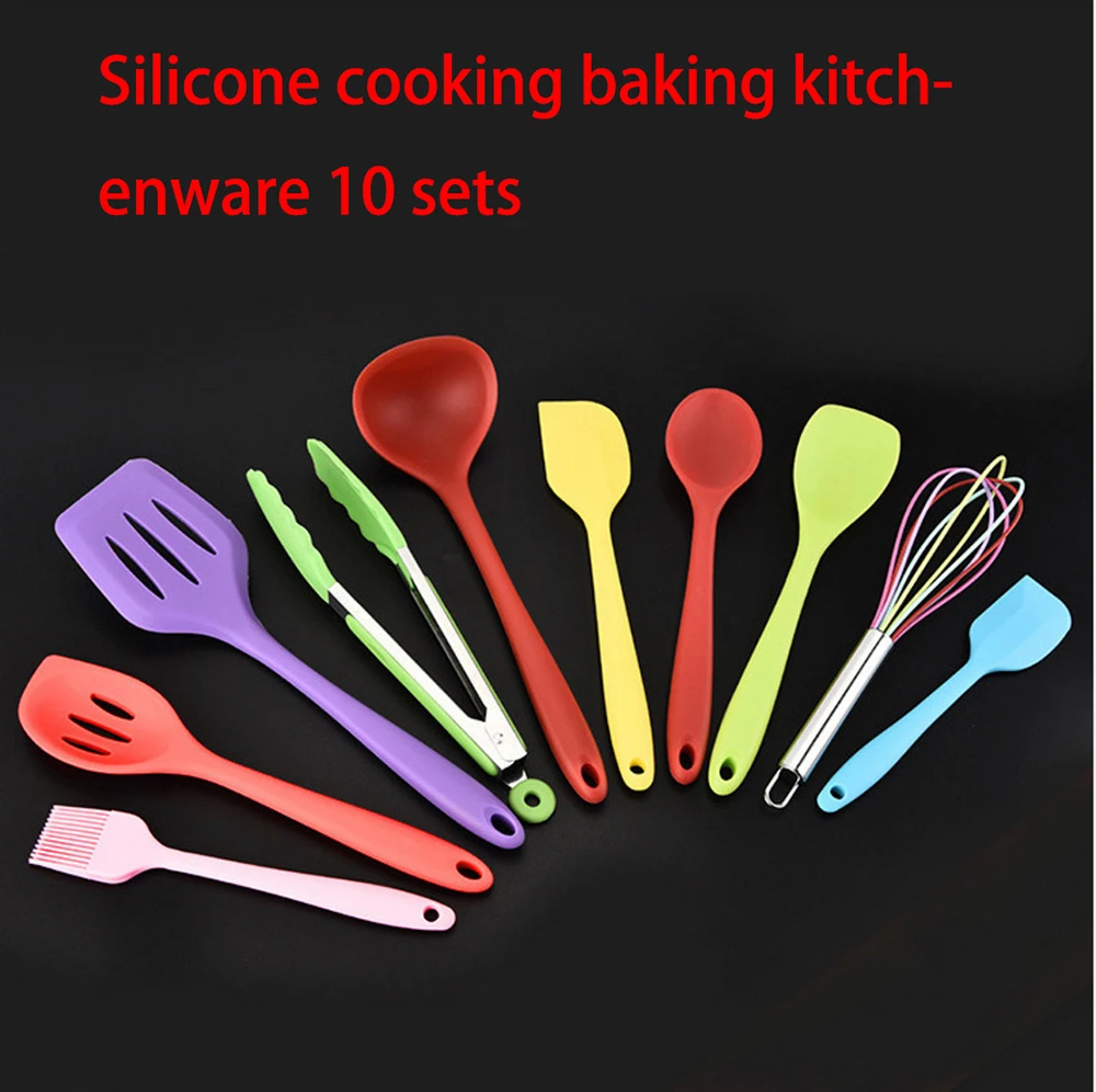 cooking tool appliances baking 10 piece set pot spatula scoop spoon colander Silicone kitchen
