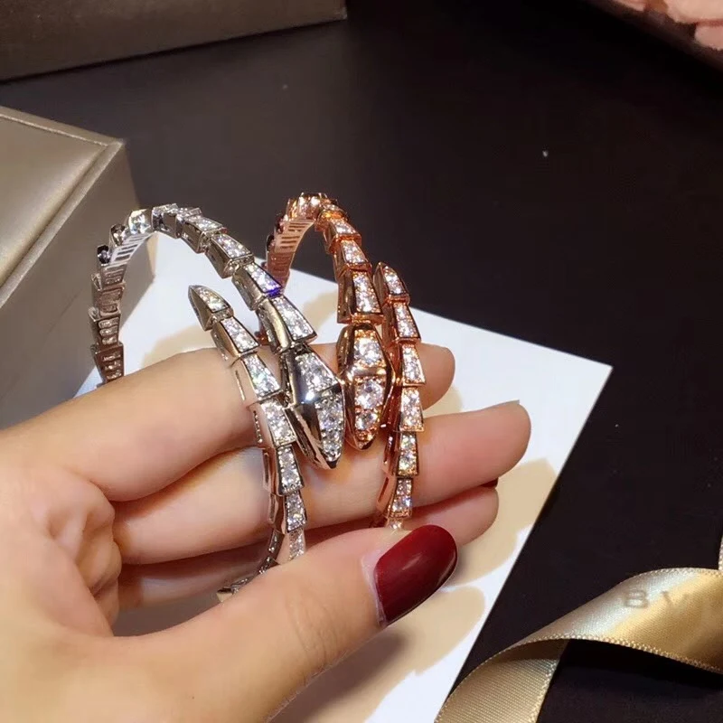 

Hollow Simple Snake Animal Cuff Bangle Women Copper Alloy Rose Gold Spring Bangle Cuff Zircon Jewelry