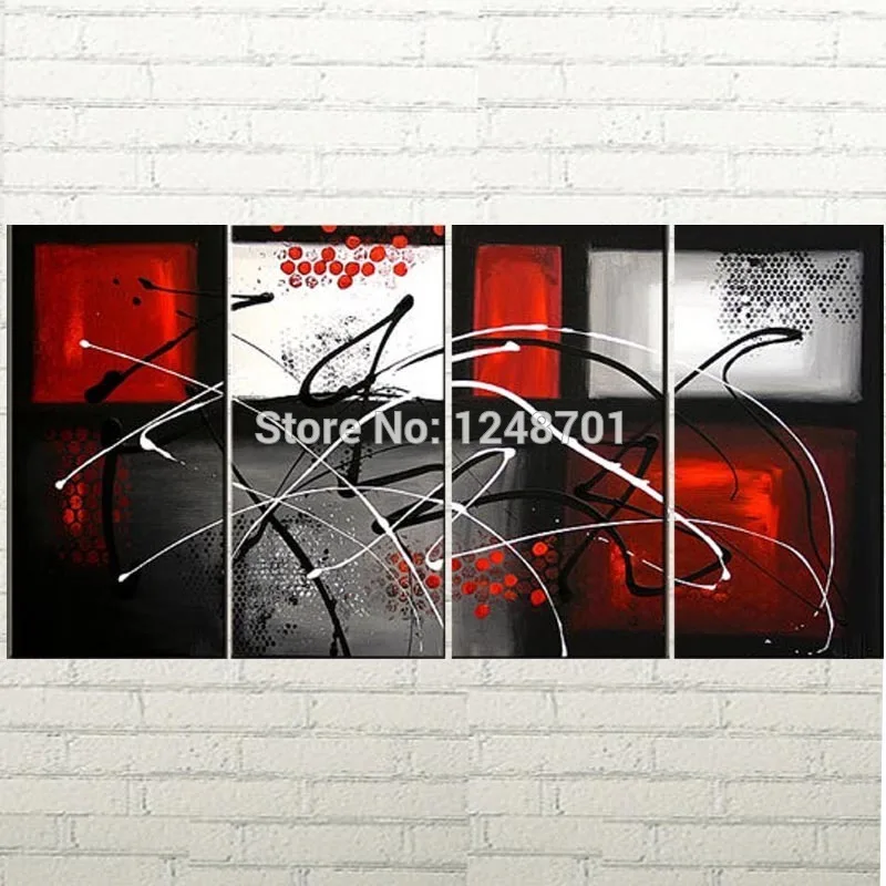 

Hand Painted 4 pieces group Modern Abstract Painting Red Gray Black White Acrylic Painting Partially textured