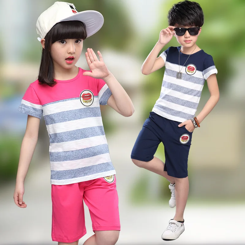 

2016 Summer Girls Clothes Striped T Shirt Kids Clothes Two Set Boys Clothes Short Pants Children Clothing Roupas Infantis Menina