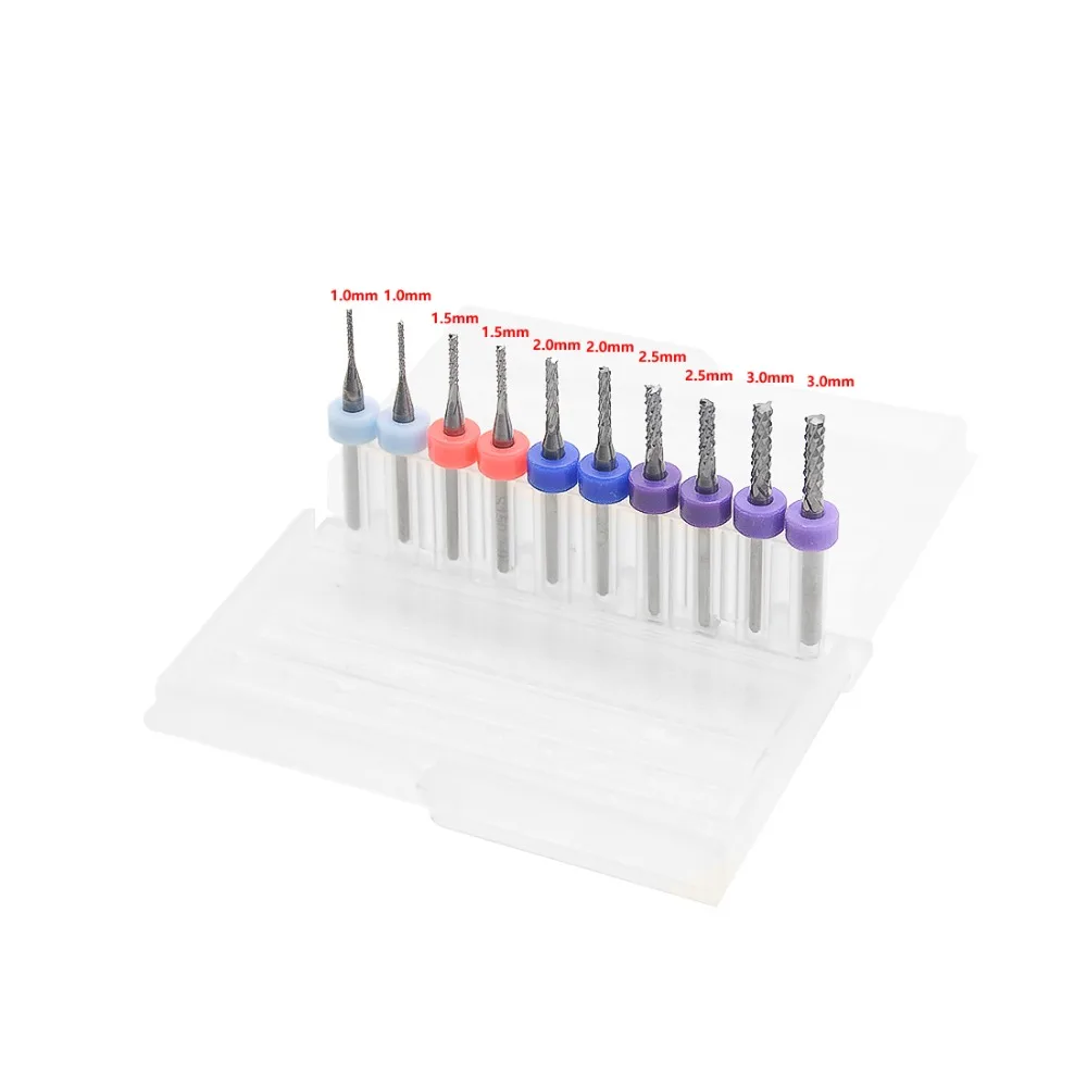 10pcs PCB milling cutter 0.5mm-3.0mm fish tail milling cutter corn milling cutter tungsten carbide mini end mill engraving