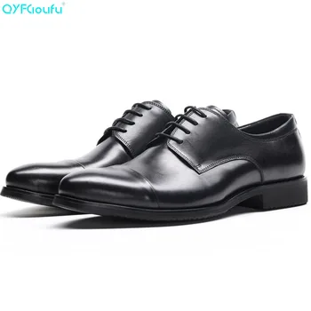 

QYFCIOUFU Brand Genuine Leather Luxury Men's Cap Toe Dress Shoes Oxford Fashion Party Wedding Formal Black Brown Business Shoes