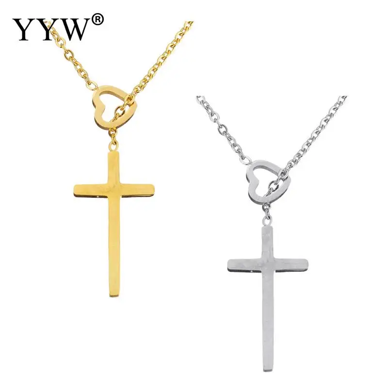 YYW Cross Necklaces Men Simple Cross Pendant Necklace Gold/Sliver