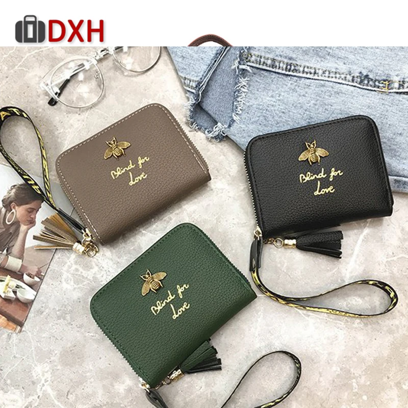 

Little Bee Soft Short Zipper Mini Women's Wallet 2019 New DXH Card Holder Fashion Samil Wallets Coin Purse Tassel Pouch Leather